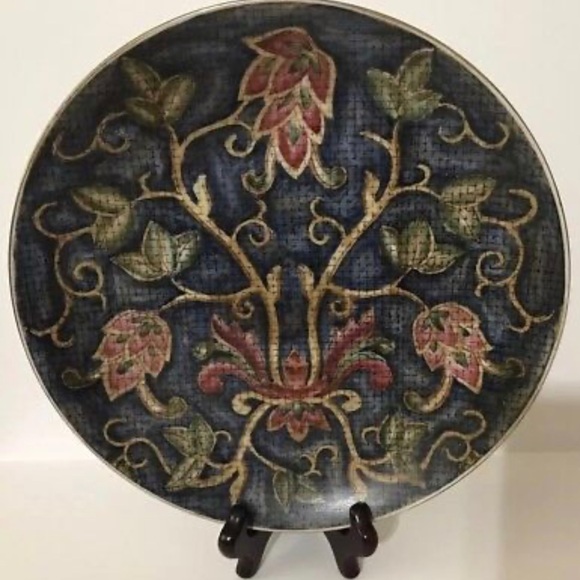 2 Vintage Oriental Accent Decorative Plates  Blue, Gold, Floral, 10" - Picture 3 of 4